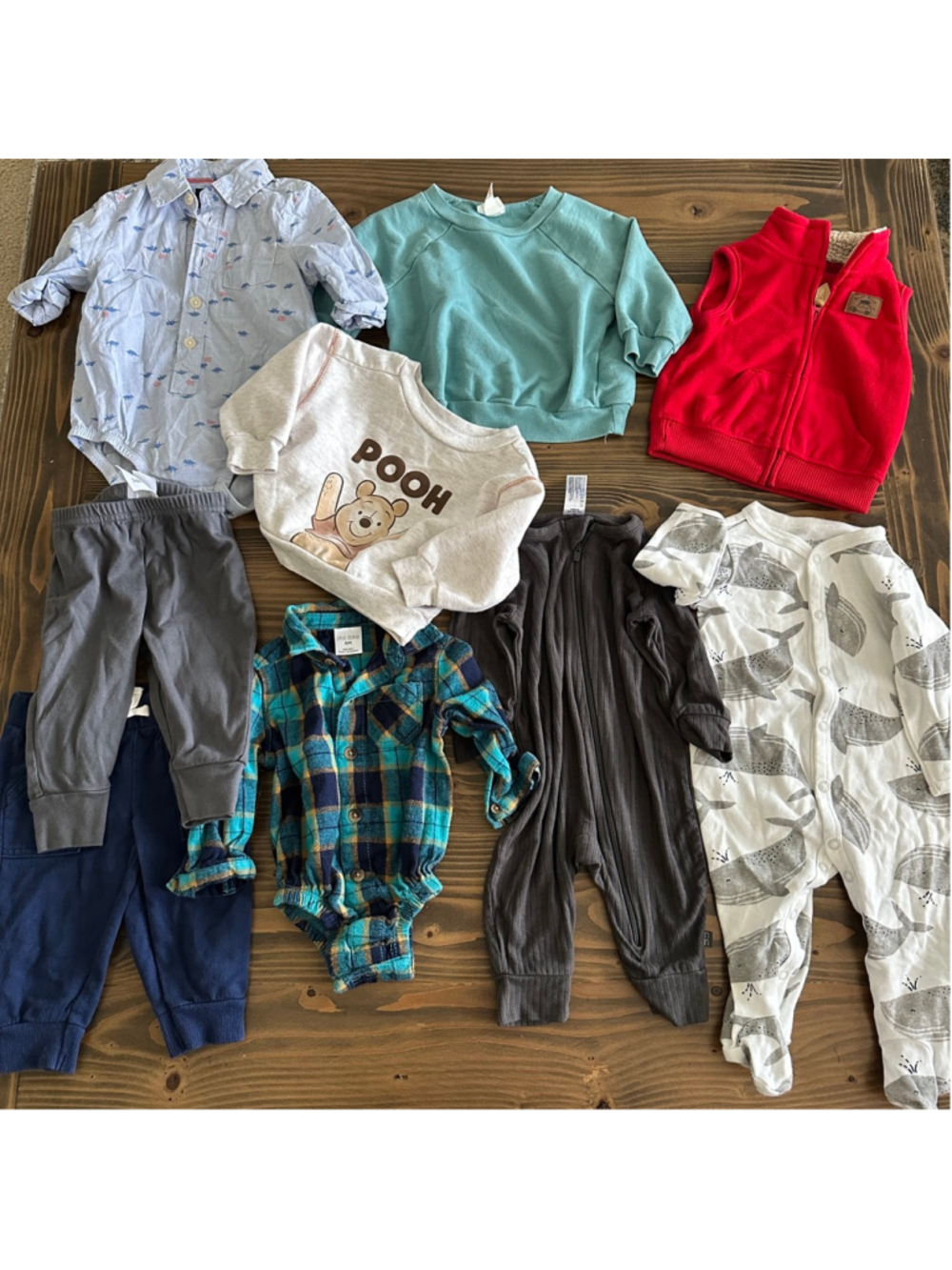 Baby Boys Clothing Lot 6M Okie Dokie Winnie the Pooh Whales 9 Pc